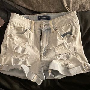 High waisted midi jean shorts